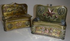 Two early 20th Century brass and copper candle boxes,