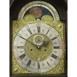 A circa 1750 oak and inlaid oak cased long case clock,