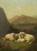 EUGENE VERBOECKHOVEN (1799-1891) "Sheep and lamb in a hilly landscape", oil on panel,