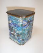 A 19th Century Chinese tea caddy of cross sectional square form, the corners pinched inwards,