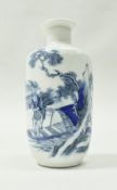 An 18th Century Chinese blue and white rouleau vase decorated with fisherman and boat by water's