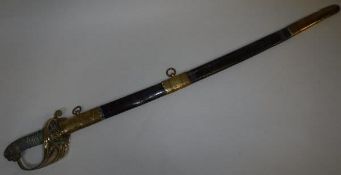 A late 19th/early 20th Century naval sabre with lion mask pommel,