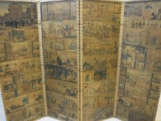 A four-fold screen decorated with 18th and 19th Century caricature engravings to include AFTER