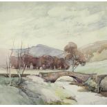 SAMUEL JOHN LAMORNA BIRCH (1869-1955) "River landscape with rolling hills to the background,