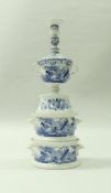 A 19th Century blue transfer decorated pottery table centre in five graduated sections,