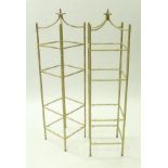 A pair of four tier whatnots in an iron bamboo effect gilt finish,