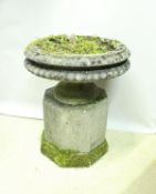 A good pair of vintage re-constituted stone garden urns or squat campana form,