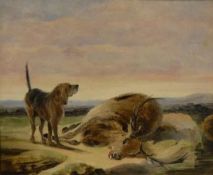 IN THE MANNER OF SIR EDWIN HENRY LANDSEER "Stag and hound in landscape",
