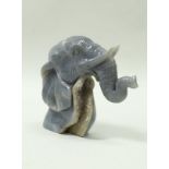 A Brazilian blue agate carving of an elephant head study,