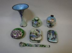 A collection of early 20th Century Chinese Ginbari cloisonné wares to include a vase on a silver
