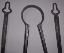 A set of three Cotswold School fireside tools by Bill Pankhurst of Oakridge Lynch to include poker,