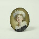 LOUISA CORSI "Young girl in bonnet", a head and shoulders portrait study, oval, miniature,