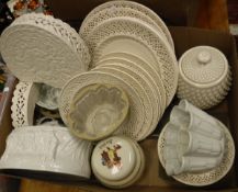 Assorted china wares to include jelly moulds,