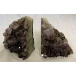 A pair of amethyst geode book ends