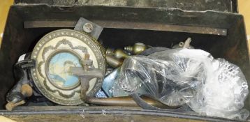 Various assorted items to include bronze door furniture, brass bell, knives,