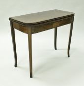 A 19th Century mahogany and satinwood strung fold-over tea table,