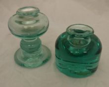 A Victorian green glass dump inkwell,
