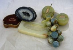 Assorted polished stones to include book ends, rose quartz sections,