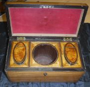 A Victorian satinwood Anglo-Indian tea caddy with sectional interior,