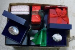A collection of Royal Family Christmas presents (to staff) to include Halcyon Days pill boxes,