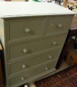 A modern duck egg blue painted pine chest of two short over three long graduated drawers