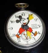 An Ingersoll Mickey Mouse pocket watch, the white enamel dial depicting Mickey,