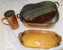 Three items of copper ware to include one pint measure,