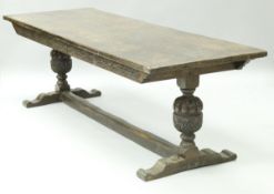 An oak refectory style dining table in the Elizabethan manner,