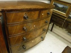 A 19th Century mahogany bow fronted chest of two short over three long graduated drawers on turned