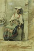RASI "Continental scene of a girl seated", watercolour on paper,