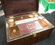 A 19th Century mahogany vanity case containing various dressing table bottles etc