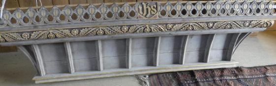 A late Victorian oak cornice or overmantel with carved,