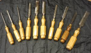 A collection of ten Sorby chisels