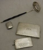 A whale bone handled George III punch ladle, together with a silver card case inscribed "Lt. CLL.