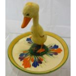 A Clarice Cliff duckling "Crocus" pattern egg cup stand CONDITION REPORTS Numerous