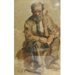 H H E "Seated bearded man", oil on paper, initialled lower left,