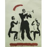 A pair of framed prints depicting jazz musicians, limited edition,