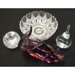 A collection of various cut glassware together with a Thomas Webb round candle holder and a Murano