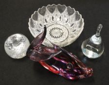 A collection of various cut glassware together with a Thomas Webb round candle holder and a Murano