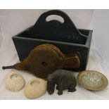 Assorted items to include a trug, pair of bellows, pair of Beck Kassel CBS 16 x 60 binoculars,