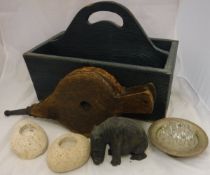 Assorted items to include a trug, pair of bellows, pair of Beck Kassel CBS 16 x 60 binoculars,