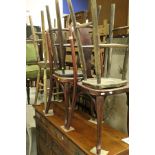 A collection of four bar type wooden stools, a pair of Victorian bentwood chairs by Michael Thonet,