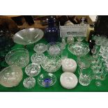 A selection of cut glass to include three Stuart England fruit bowls,