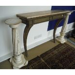 A modern marble top console table with swept legs,