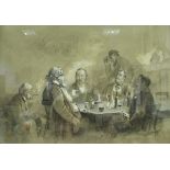 T BEER "Drinking Scene", watercolour on paper, heightened in white,