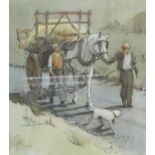 RONALD H JOHNSON RI "Old fashioned way", watercolour, depicting two figures with horse and cart,