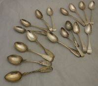 Seventeen various silver teaspoons to include a set of five Newcastle Christian Ker Reid teaspoons