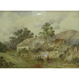 ATTRIBUTED TO ANDREW DEAKIN "A Welsh scene depicting cottages with a figure in the foreground",