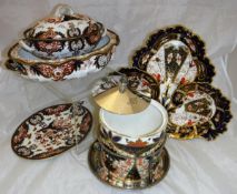 A Royal Crown Derby biscuit barrel, together with a Royal Crown Derby tureen on stand,