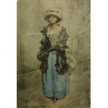 AFTER W D ALMOND "Sunday morning", depicting a woman standing in a street, print,